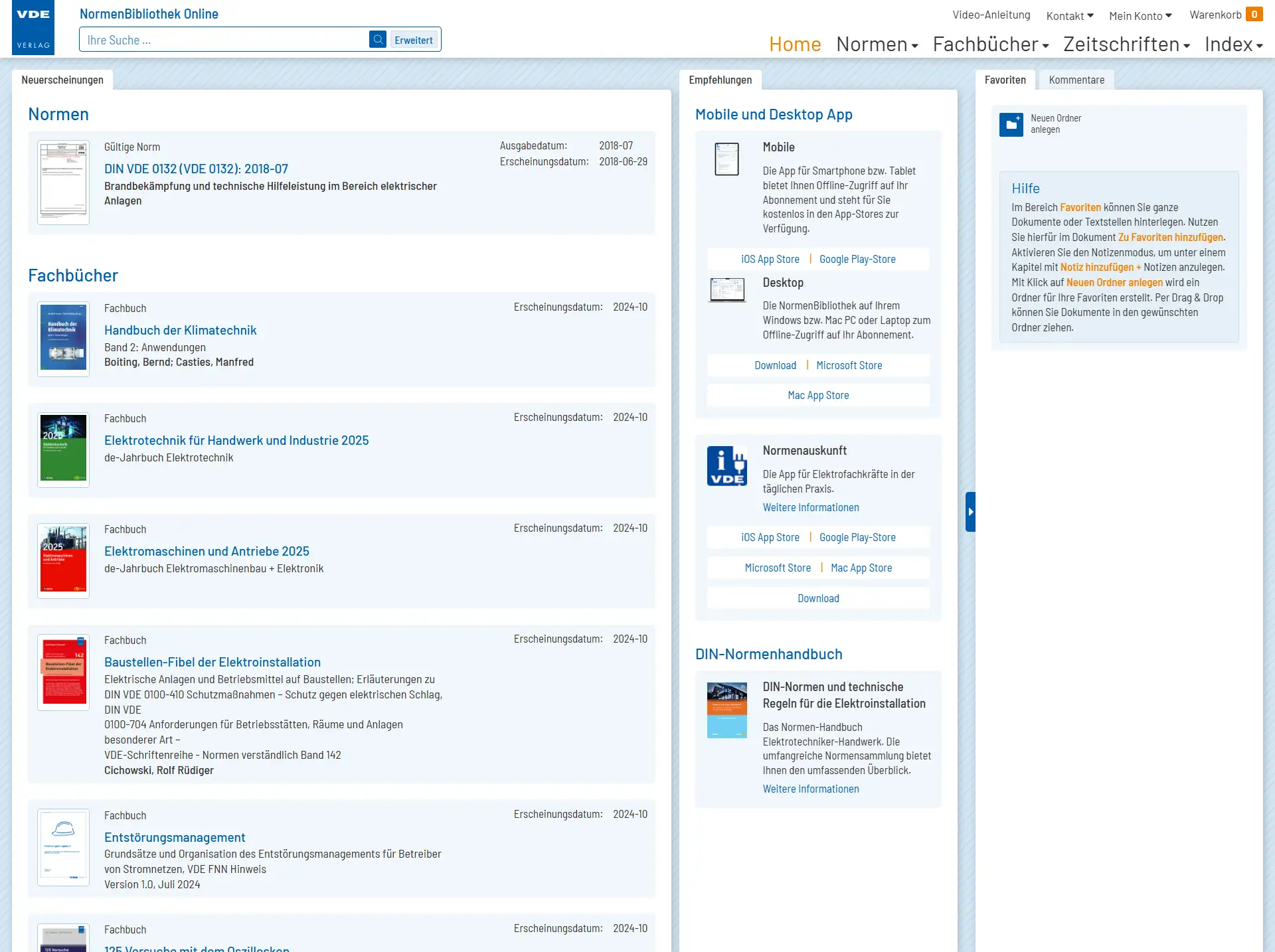Screenshot der VDE Normenbibliothek