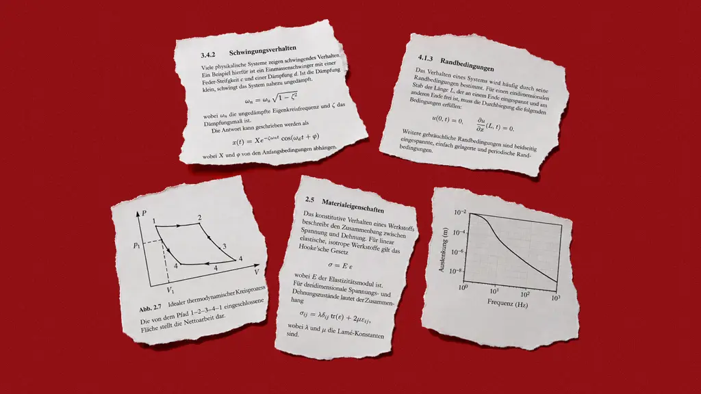 Schnipsel eines Buches auf rotem Hintergrund