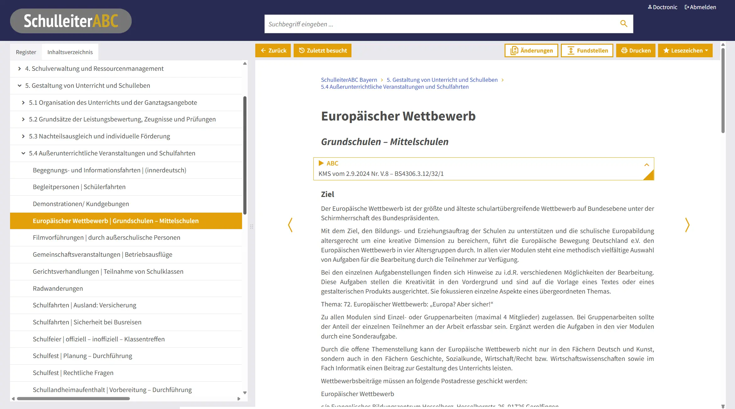 Screenshot des Inhaltsverzeichnis des SchulleiterABC