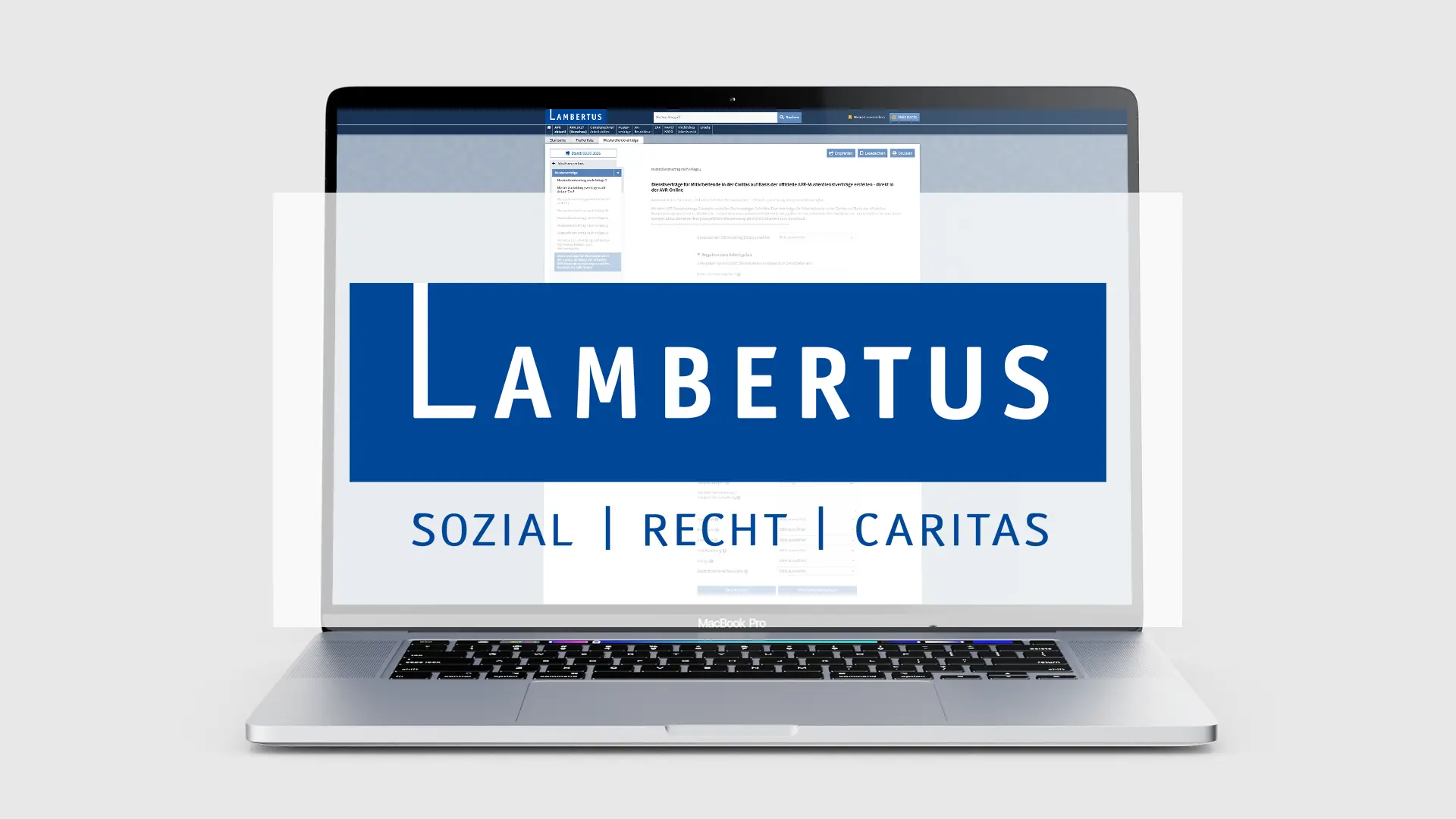 Laptop mit Lambertus-Logo und AVR-Dienstvertragsgenerator auf dem Bildschirm